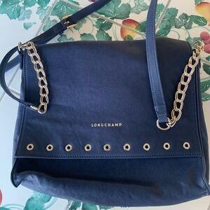 Longchamp Paris Rocks Navy Blue Leather Crossbody Bag Purse Made in France!
